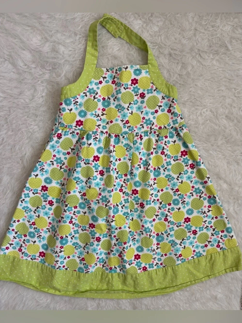 Gymboree Girls’ Halter Dress with Lime Green Apple and Teal Floral Print